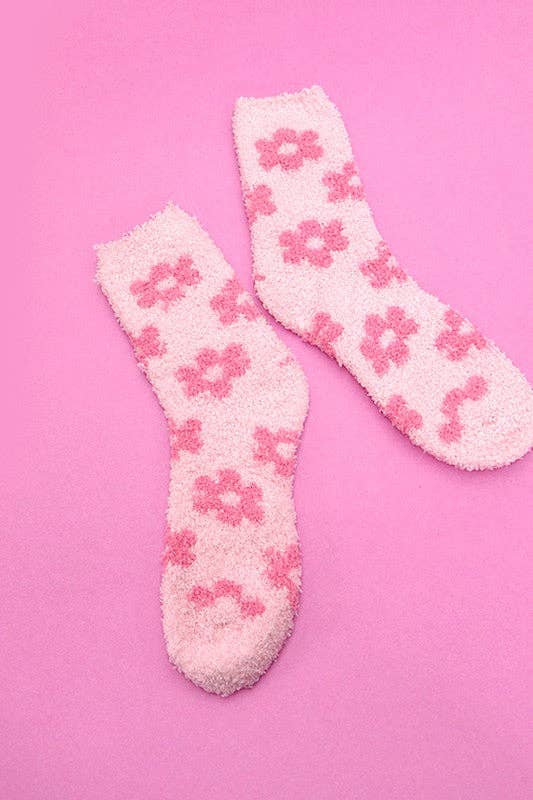 Daisy Plush Socks in Pink