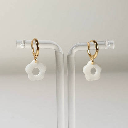 Flower Shell Huggie Hoop Earrings