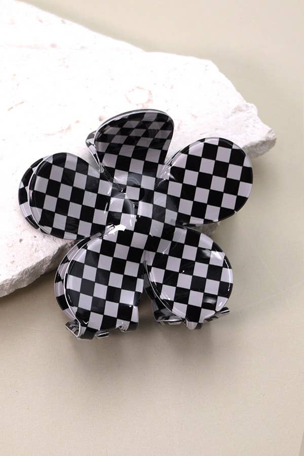 Checkered Flower Jaw Clip