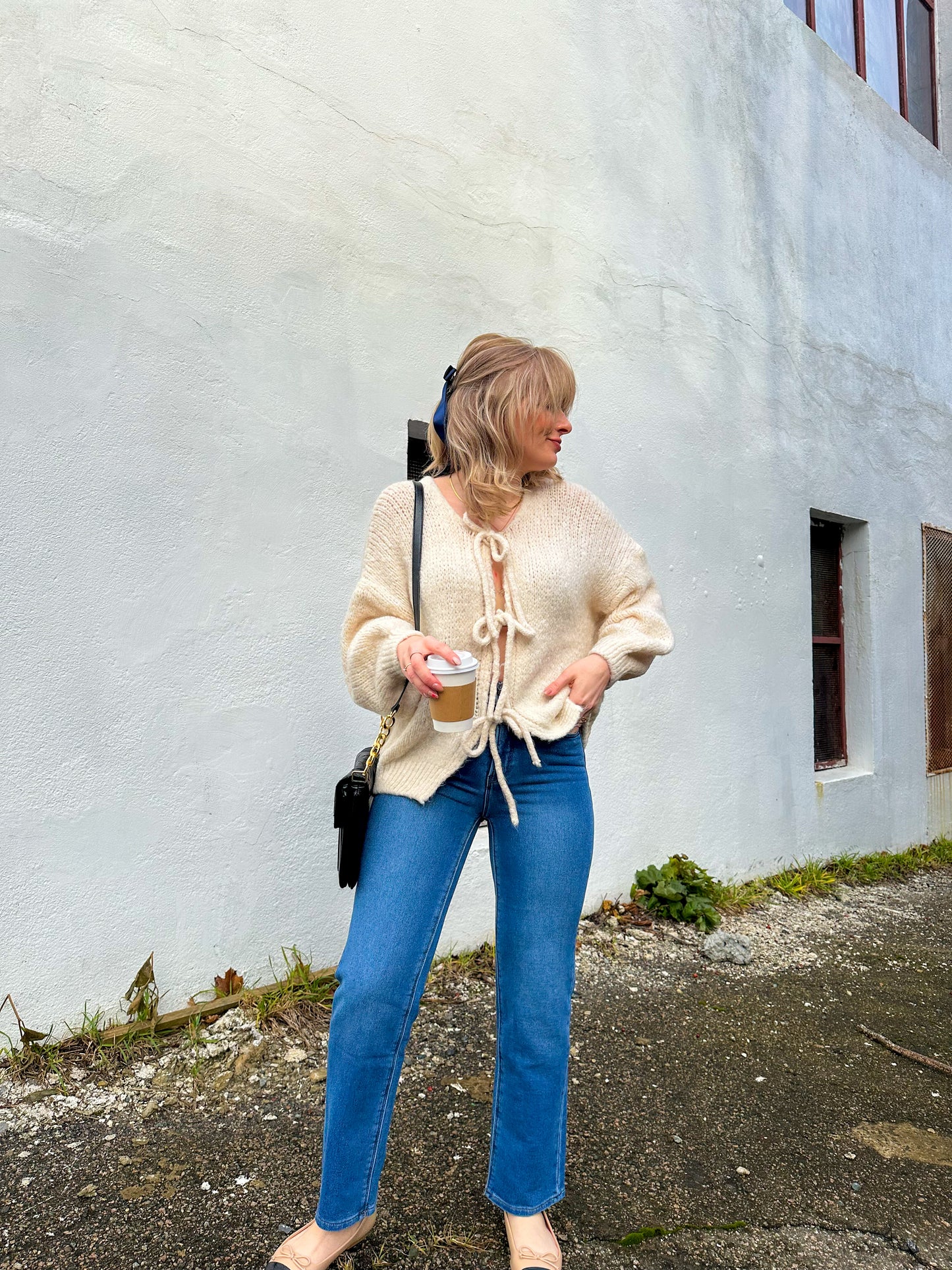 Allegra Bow Cardigan in Ivory