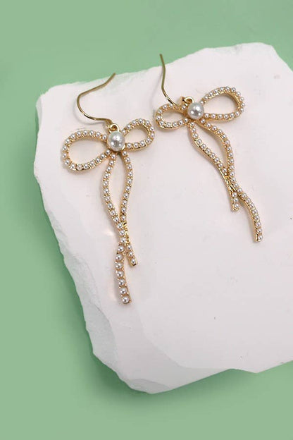 Pearl Bow Drop Earrings