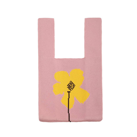 Mini Pink Flower Pattern Knit Tote Bag