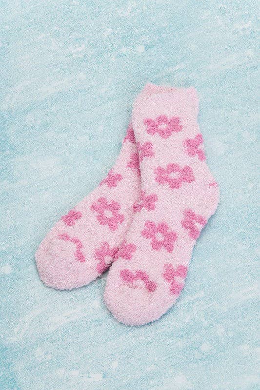 Daisy Plush Socks in Pink