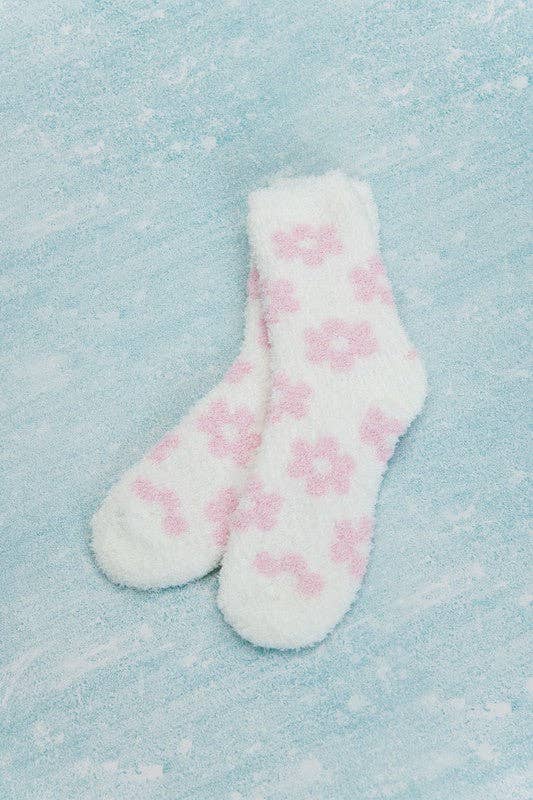 Daisy Fuzzy Socks in White