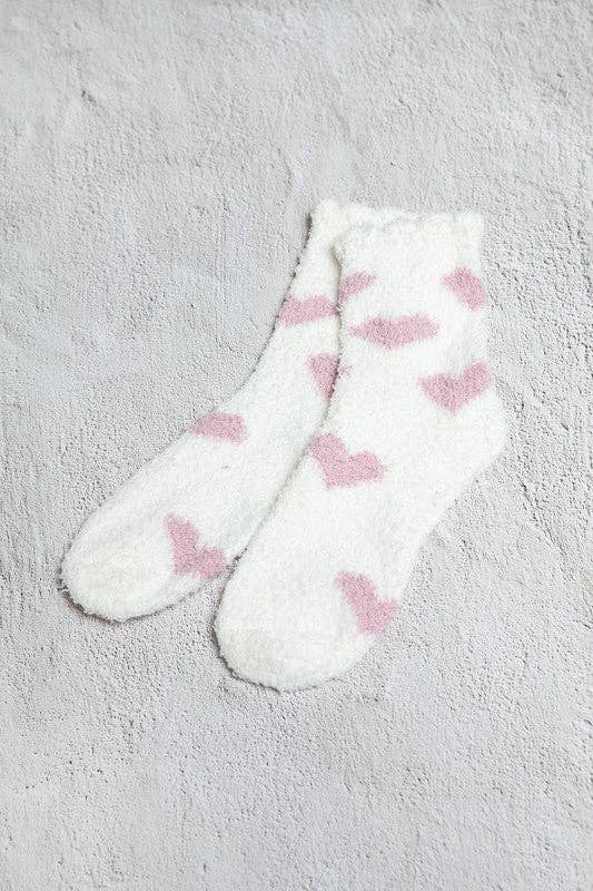 Heart Plush Socks in White