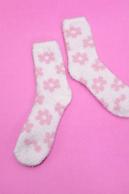 Daisy Fuzzy Socks in White