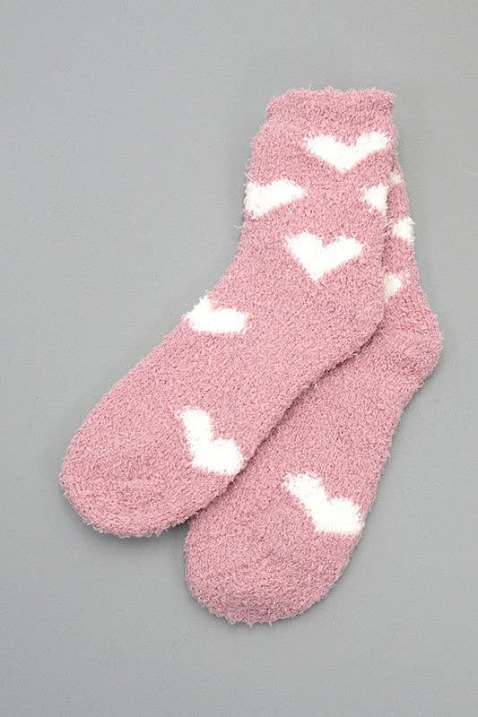 Heart Plush Socks in Pink