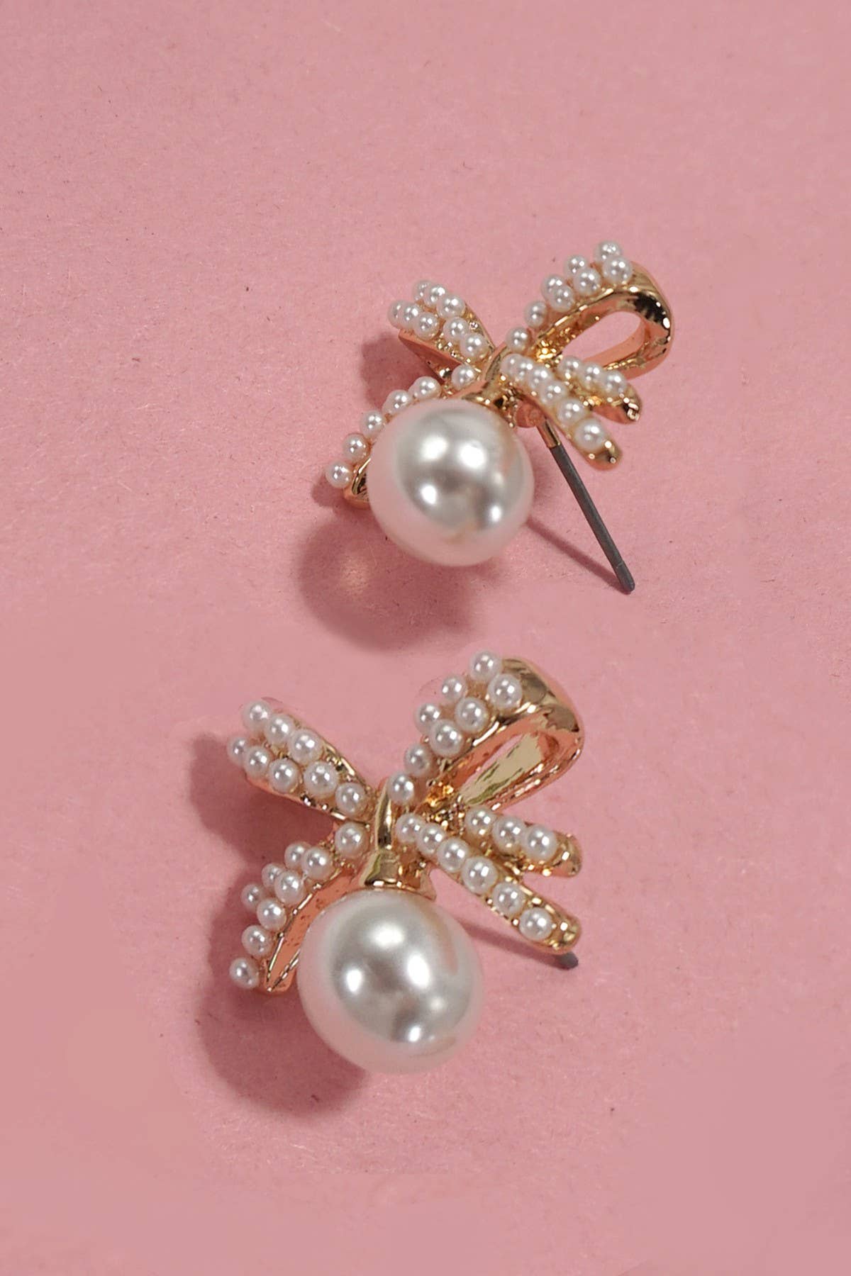 Drop Pearl Bow Stud Earrings