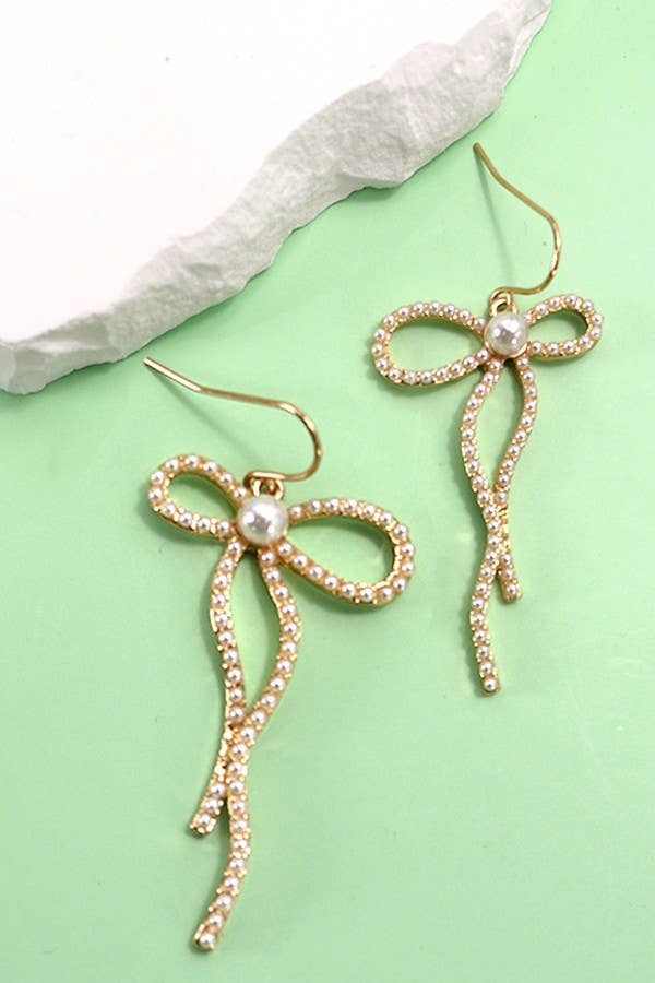 Pearl Bow Drop Earrings