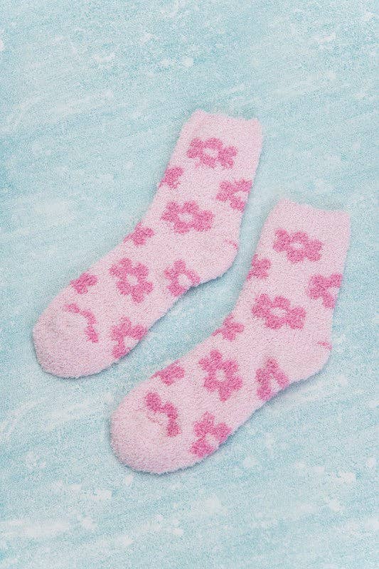 Daisy Plush Socks in Pink