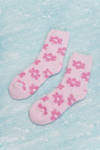 Daisy Plush Socks in Pink