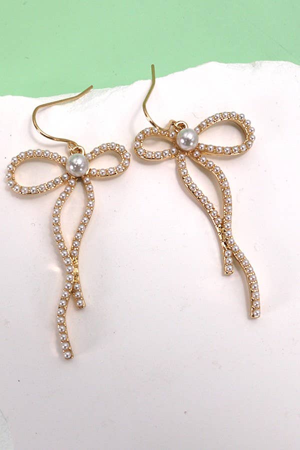 Pearl Bow Drop Earrings