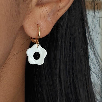 Flower Shell Huggie Hoop Earrings