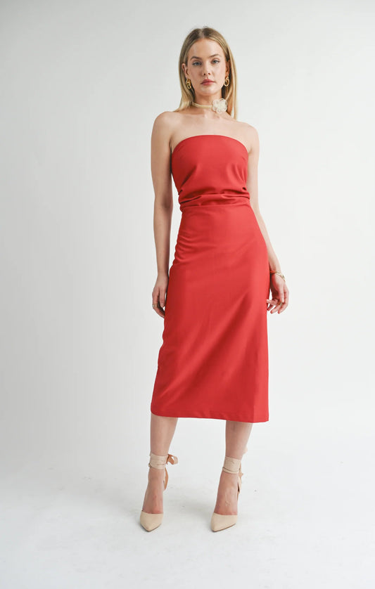 Take Action Pleated Tube Midi Dress